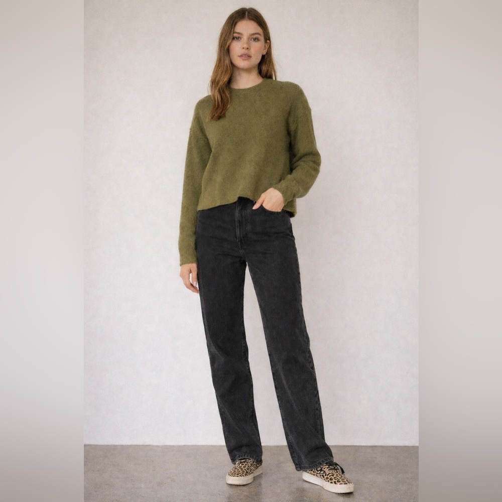 Rachel Zoe Olive 100% Cashmere Crew Neck Sweater